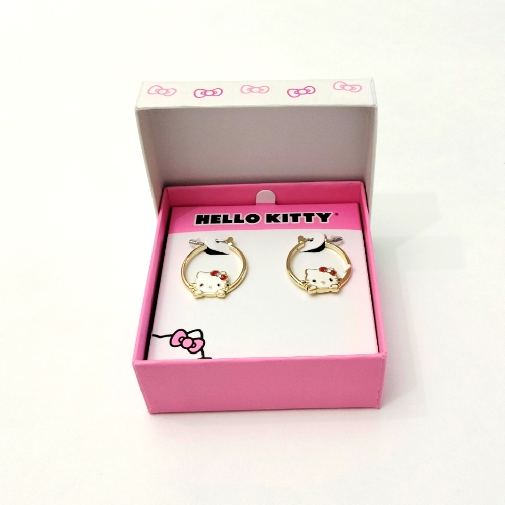 Hello Kitty Hoop Gold Plated and Enamel Earrings, New. - Picture 5 of 11